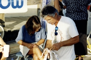 Craig Quirolo with staffer Cheva Heck at Key West splicing party.
